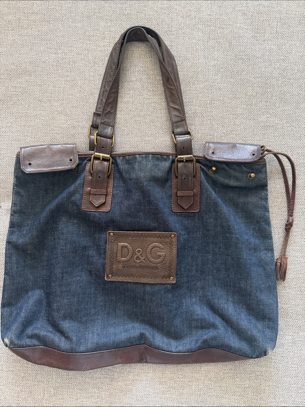 D&G Blue Denim Tote with Brown Leather Trim